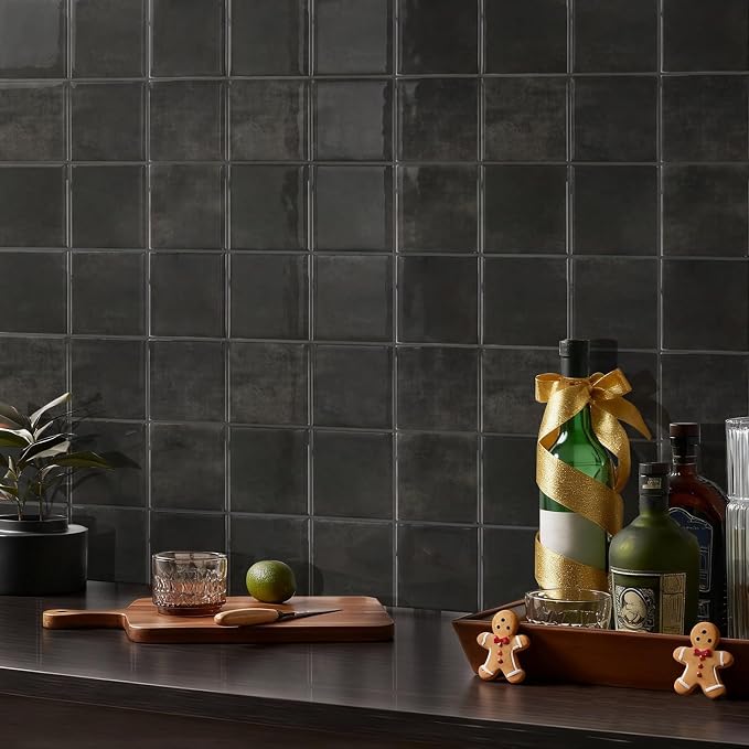 Thicker 3D Peel and Stick Backsplash Tiles, 10 Pcs 12" x 12" | Black Marble, Glossy Self Adhesive Backsplash Wall Sticker for Renter Friendly DIY Wall Makeover, Cover 10 sq ft，Removable