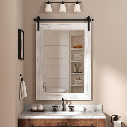 COGOOD Farmhouse Bathroom Mirrors for Over Sink - 42 x 29 White | Rustic Barn Door Wood Framed Vanity Mirror for Entryway, Living Room, Bedroom, Dresser Wall Decor