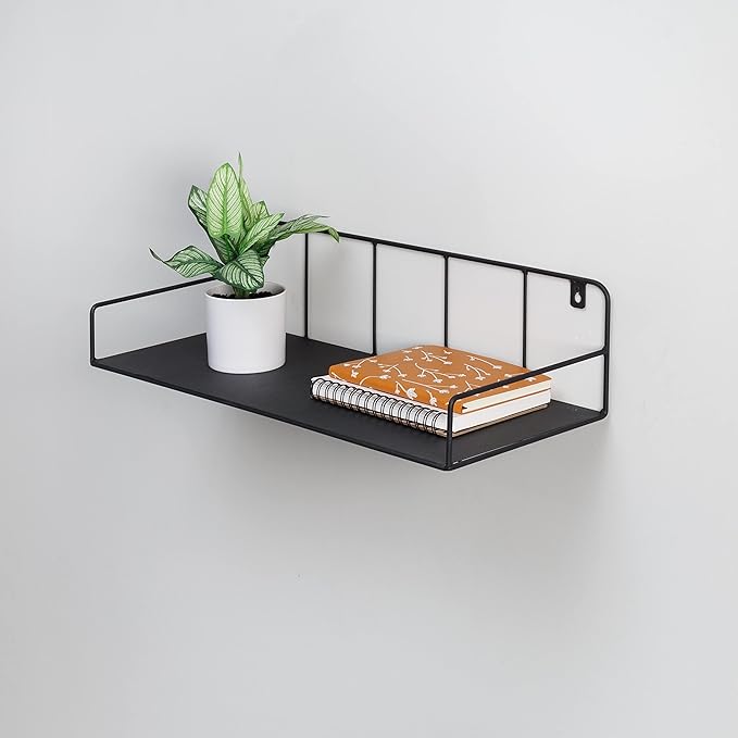 Honey-Can-Do Floating Shelves for Wall, Geometric Style Decor Shelf for Bathroom Bedroom Living Room Kitchen Office, Black
