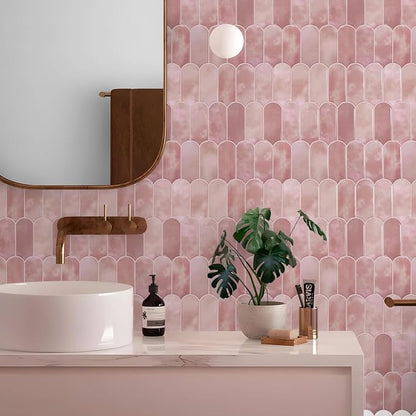 Vamos Tile 10-Sheet Backsplash Peel and Stick Tile, Pink Self Adhesive Vinyl Wall Tiles, Stick on Backsplash for Kitchen, Bathroom,RV (Thicker Design)