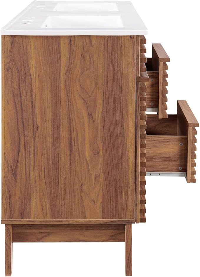 Modway Render 48" Double Sink Bathroom Vanity Cabinet in Walnut White