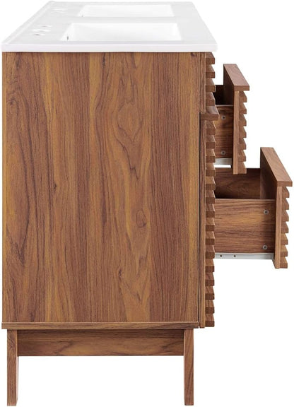 Modway Render 48" Double Sink Bathroom Vanity Cabinet in Walnut White