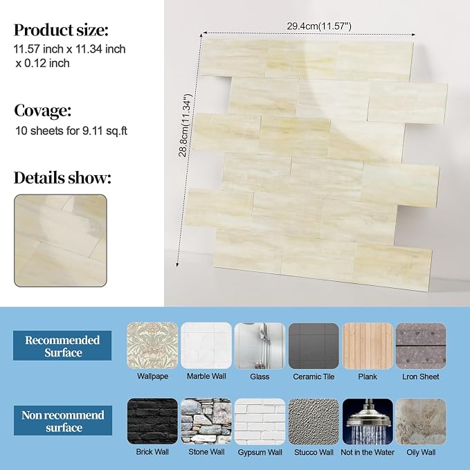 2026 New Upgrade Peel and Stick Backsplash Tile, Peel and Stick 11.34" X 11.57" Wall Tile for Kitchen, Bathroom, Fireplace, Laundry (Light Orange, 20 Packs)