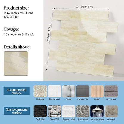 2026 New Upgrade Peel and Stick Backsplash Tile, Peel and Stick 11.34" X 11.57" Wall Tile for Kitchen, Bathroom, Fireplace, Laundry (Light Orange, 20 Packs)