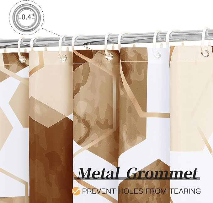 Litabel Long Shower Curtain for Bathroom, Geometric Bathroom Decor 72x78 | Long Modern Minimalist Shower Curtais, Brown Geometric Art Print Abstract Waterproof Bath Curtain