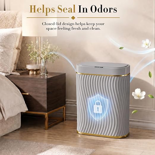 Ogikey Bathroom Small Trash Can with Automatic Touchless Lid, 2.6 Gallon Smart Garbage Can Narrow Waterproof Trash Bin for Bedroom, Office, Living Room