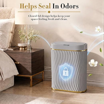 Ogikey Bathroom Small Trash Can with Automatic Touchless Lid, 2.6 Gallon Smart Garbage Can Narrow Waterproof Trash Bin for Bedroom, Office, Living Room