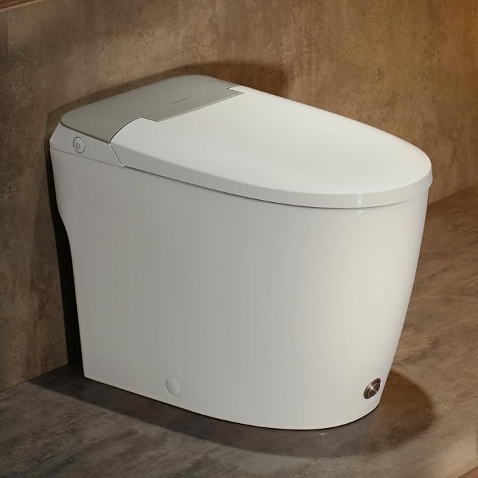 One Piece Toilet with 17.2" ADA Comfort Chair Height Seat,Silver | Compact Modern Toilet for Bathroom,Elongated Bowl,1.0GPF Button & Foot Kick Flush, Air Pressure Assisted Flush, 12'' Rough-in