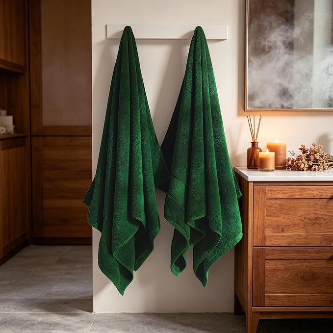 COZYART Bath Towel Set 6 PCS Formal Green Luxury 100% Turkish Cotton 650GSM | Soft Absorbent Quick Dry, OEKO‑Tex 100 Cert. Zero Twist Ring Spun Cotton, Plush, Breathable Hotel Quality Bathroom Towels
