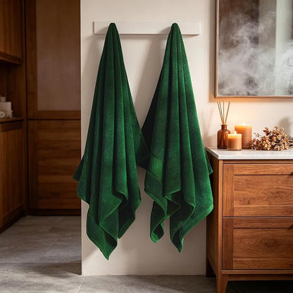 COZYART Bath Towel Set 6 PCS Formal Green Luxury 100% Turkish Cotton 650GSM | Soft Absorbent Quick Dry, OEKO‑Tex 100 Cert. Zero Twist Ring Spun Cotton, Plush, Breathable Hotel Quality Bathroom Towels