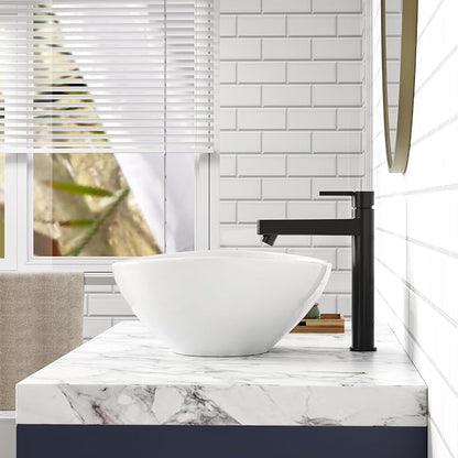 Vessel Sink 15.75x13 Inch, Oval Ceramic Bathroom Vessel Sink, Drop-In Above Counter Vanity Sink for Bathroom, White Wash Basin Bowl