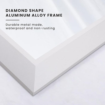 Bathroom Mirror for Wall, 48x35 Inch (White) | HD Reflection, Tempered Glass, Thick Metal Framed Rectangle Mirrors for Over Sink, Vanity, Bedroom, Living Room, Entryway