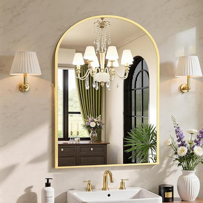 Sweetcrispy 38x30 Bathroom Mirrors for Wall, Arched Mirror for Over Sink | Metal Framed HD Shatter-Proof Glass, Decor Wall Mirror for Entryway, Living Room, Bedroom, Gold