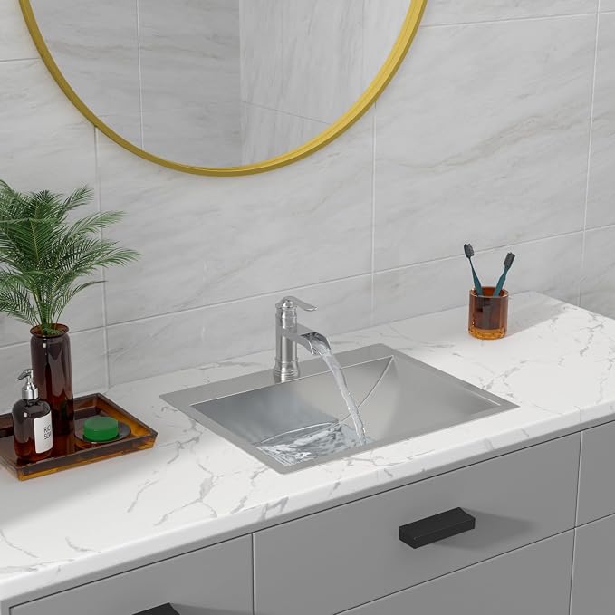 Sarlai Stainless Steel Bathroom Sink Drop in - 21"x17" Bathroom Vanity Sink Stainless Steel Rectangle Topmount Bathroom Lavatory Restroom Sinks Basin with Pop Up Drain