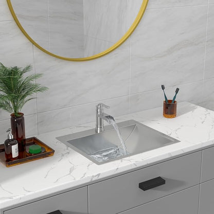 Sarlai Stainless Steel Bathroom Sink Drop in - 21"x17" Bathroom Vanity Sink Stainless Steel Rectangle Topmount Bathroom Lavatory Restroom Sinks Basin with Pop Up Drain