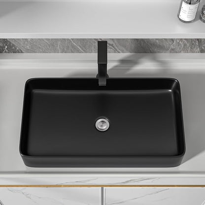 24"x14" Black Bathroom Vessel Sink Rectangular - Matte Black Porcelain Ceramic Rectangle Above Counter Vanity Lavatory Bath Sink Art Basin