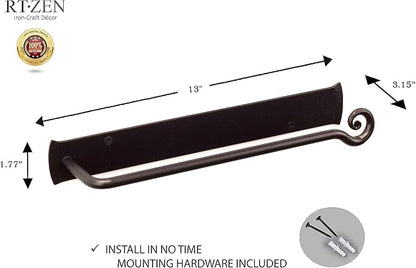RTZEN Matte Black Hand Towel Holder for Bathroom - Handcrafted Farmhouse Wrought Iron Metal Kitchen Bar - Small Hand Towel Bar Hanger for Home or Office - Wall Mounted Rack Fits 10" Towels