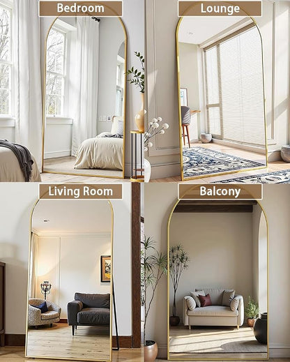 Dewfig Full Length Mirror, 70"x26" Arched Full Body Mirror, Gold | Aluminum Alloy Frame Floor Mirror, HD Shatterproof Tempered Glass, Lean/Stand/Wall for Living Room,Bedroom, Dressing Room