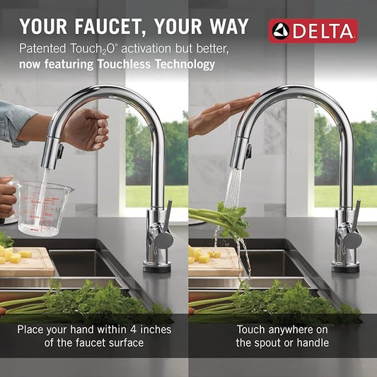 Delta Faucet Trinsic VoiceIQ Touch Kitchen Faucet with Touchless Technology, Chrome Kitchen Faucet, Smart Faucet, Alexa and Google Assistant Voice Activated, Chrome 9159TLV-DST