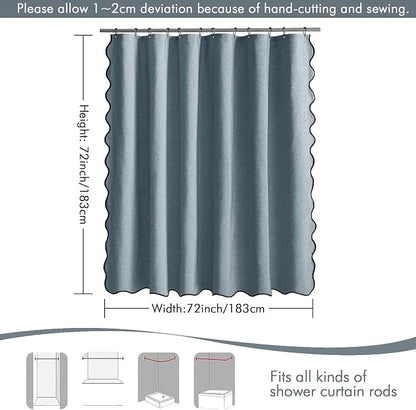 MIULEE Dusty Blue Scalloped Linen Shower Curtain 72x72 Inches | Linen Textured, Waterproof, Washable, 12 Metal Hooks, Heavy Duty Cloth, Black Border, Shower Curtain for Bathroom Bathtub