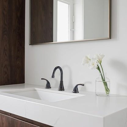 Bathroom Faucet 3 Holes, 8 Inch Widespread Faucet 2 Handle Bathroom Sinks Faucets Lead-Free Oil Rubbed Bronze Bath Sinks Faucets with Pop-up Drain Stopper and Supply Hoses