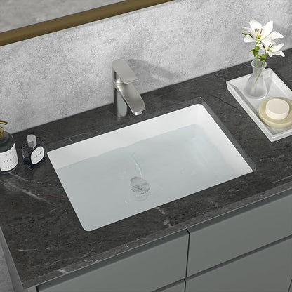 Sarlai Undermount Bathroom Sink - 21 x 14 inch Rectangular Vessel Sink Undermount Modern White Ceramic Rectangle Sink, Vanity Sink Art Basin with Overflow, Interior Bowl Size 18.3"x12.5"x6"
