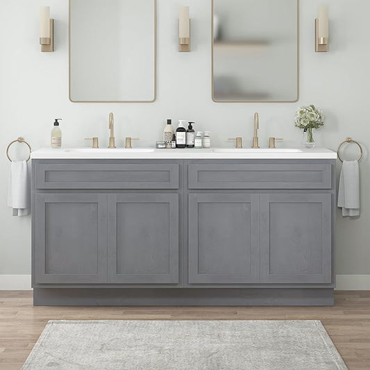 Vanity Art 78 Inch Bathroom Base Cabinet Only, Double Sink Top (Not Include Sink) with Door & Soft Close Hinge, Unassembled Floor Cabinet, Smoke Grey, 2ea 39 Inch Combo