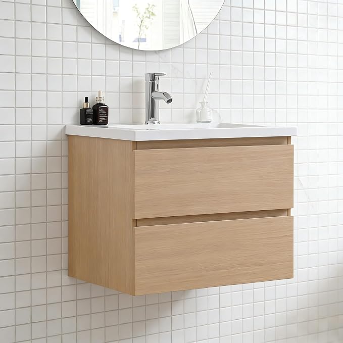 24" Wall-Mount Bathroom Vanity with Single Basin Sink Combo - Includes Faucet, 2 Extra Large Drawers, and Ample Storage