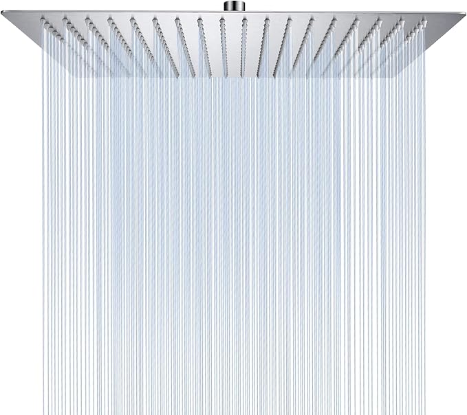 16 Inch Square Rain Shower Head | 304 Stainless Steel, 324 Jets, Ultra Thin High Pressure Bathroom Rainfall Showerhead, Brushed Nickel