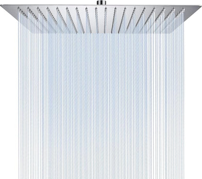 16 Inch Square Rain Shower Head | 304 Stainless Steel, 324 Jets, Ultra Thin High Pressure Bathroom Rainfall Showerhead, Brushed Nickel