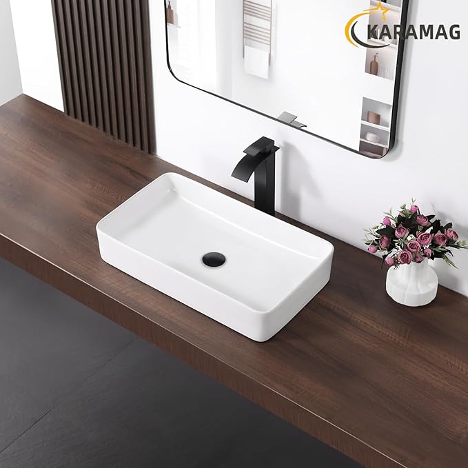 White Vessel Sink,Rectangle 24"x14" Bathroom Sink Above Counter Porcelain Ceramic Small Sink Bowl Ceramic Vessel Sinks for Bathrooms