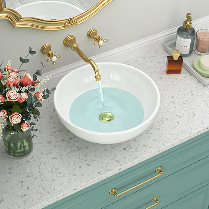 Round Bathroom Vessel Sink Bowl - 16x16 inch Modern Above Counter Sink White Porcelain Ceramic Art Basin