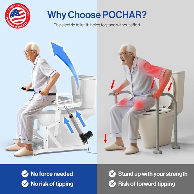 POCHAR Electric Toilet Lift Seat, Powered Toilet Lift Seat Riser for Senior | Electric Toilet Seat Lift with Handles, Electric Toilet Assist Sit to Stand Lift Height Adjustable - Support to 330lbs