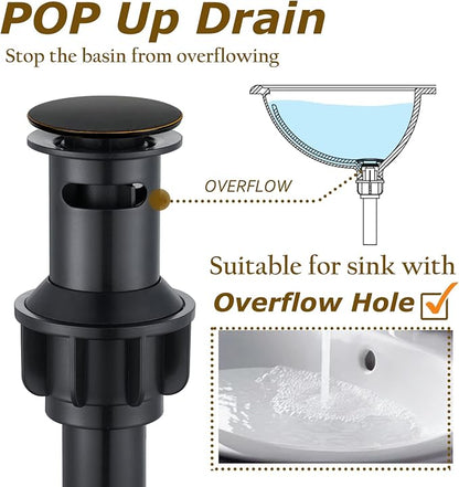 Roman Oil Rubbed Bronze Bathroom Sink Faucet, Single Hole Bathroom Faucet | Classic Brass Bathroom Faucet with Pop-up Drain and Hoses, RV & Outdoor Basins, for 1 or 3 Hole