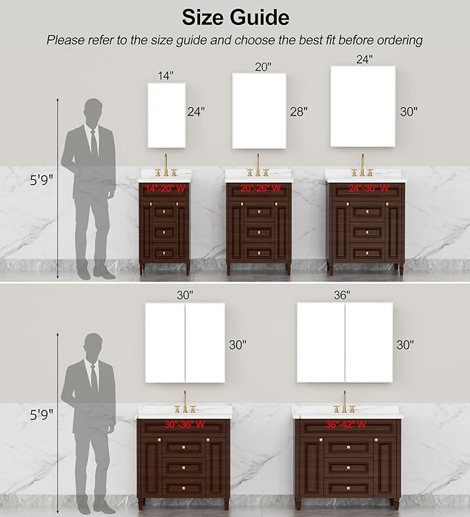 Buruis 30" x 30" Framed Medicine Cabinet with Mirror, Recessed or Wall Mounted Bathroom Cabinet, Adjustable Tempered Glass Shelves, Left/Right Open Reversible, No Assembly Required, White