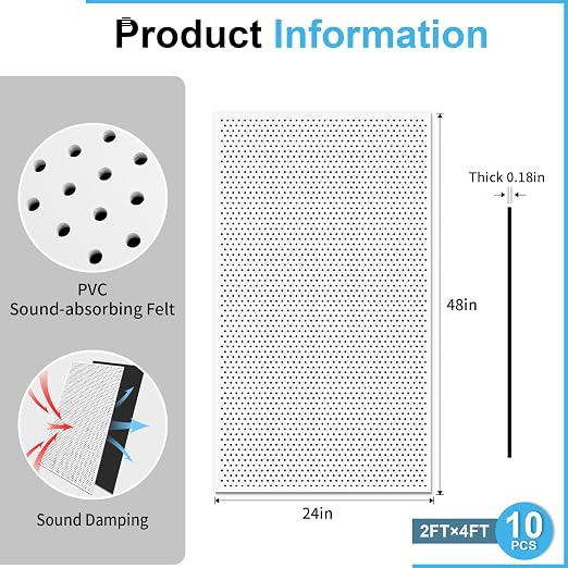 Art3d Acoustic Drop Ceiling Tiles 24x48 10-Pack, Soundproof Panels 2x4ft for Wall Coverings, White