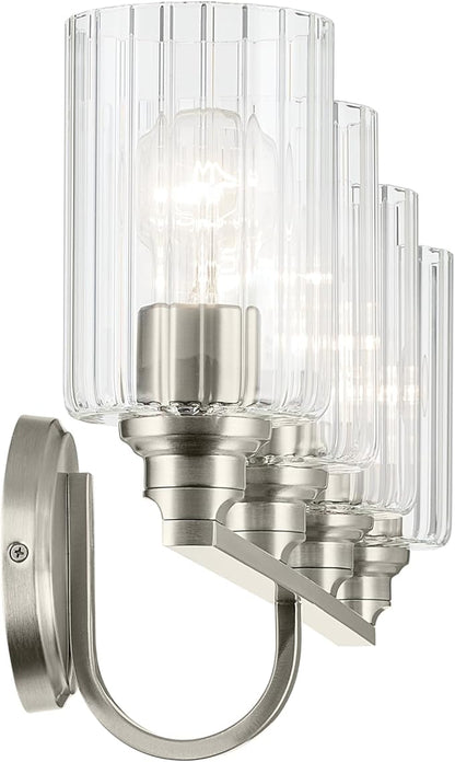 Kichler Gioe 32.25" 4-Light Vanity Light with Clear Fluted Glass in Brushed Nickel, Damp Rated, for Bathroom, Powder Room, Over a Mirror, (32.25" W x 10.5" H), 55227NIFLU