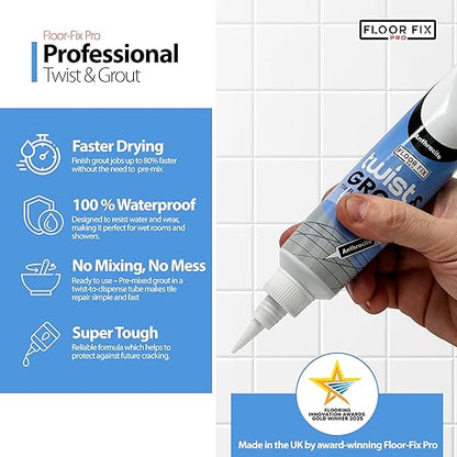 Floor-Fix Pro - Twist & Grout Repair Kit - Premixed & Waterproof Fast Tile Grout Reviver - Bathroom, Shower, Kitchen (Beige, 8.8 Fl Oz)