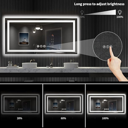 LOAAO 55"X30" LED Bathroom Mirror with Lights, UL Listed | Anti-Fog, Dimmable, 3 Color Temperature, Backlit + Front Lit, Memory Function, Tempered Glass
