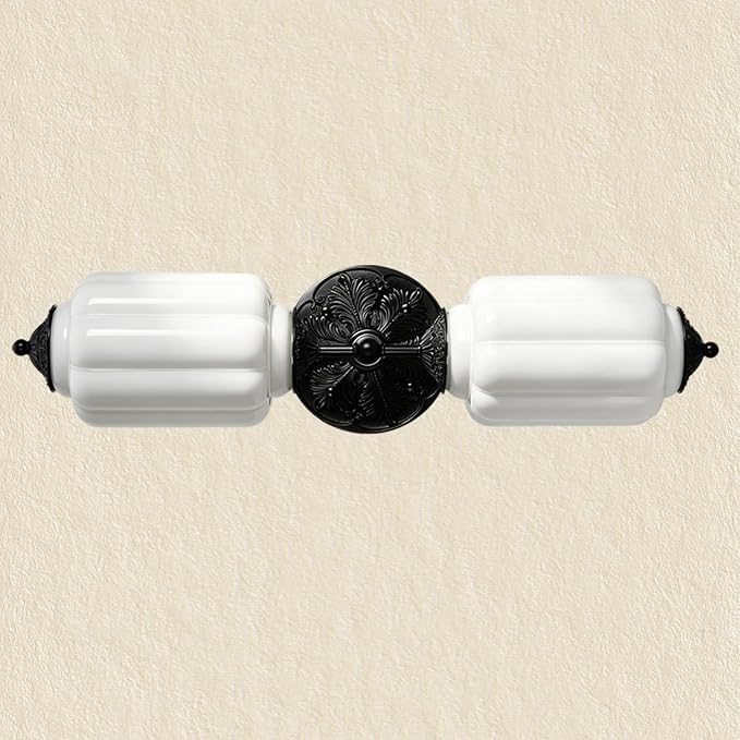 Vintage Milk Glass Bathroom Vanity Light, 2-Light Wall Sconce with Black Antique Base & E12 Bulbs Included, Adjustable 3-Color Temperature for Bedroom, Living Room, Kitchen