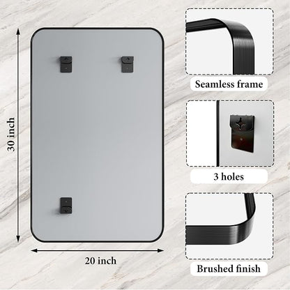 Bathroom Mirror for Wall, 30x20 Inch Rectangle Mirror,Matte Black Metal Framed Bathroom Vanity Mirror for Restroom Farmhouse, HD Tempered Glass,Anti-Rust Aluminum Alloy Mirror