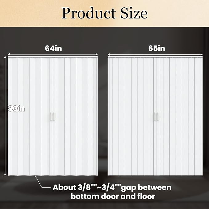 SmartStandard 64x80in Double Accordion Doors Interior, Double Walled, White | Easy to Assemble, Save Space, PVC Accordion Folding Doors for Closet Doorway Basement, with Track and Hardware