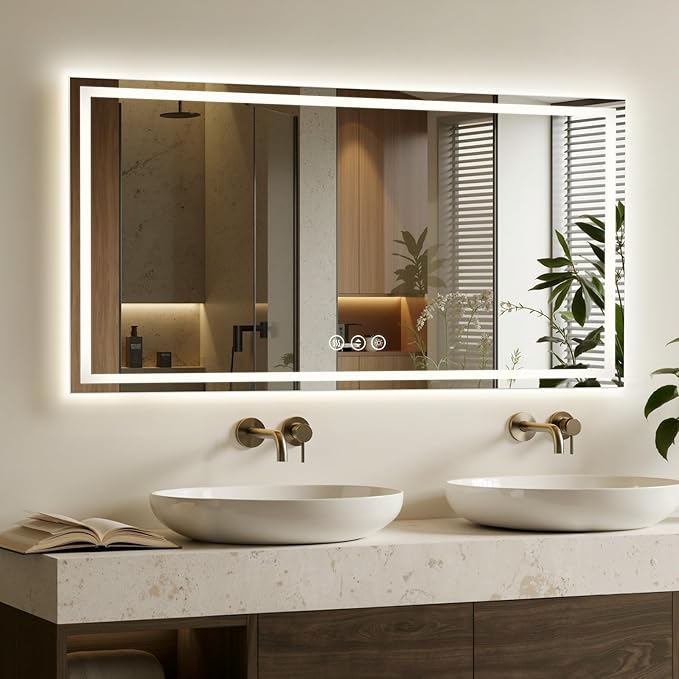 60x30 LED Bathroom Mirror with Anti-Fog, Backlit & Front Lit, Memory | Stepless Dimmable 3 Color CRI 95+ Shatterproof Tempered Glass ETL Listed for Safety Lighted Bathroom Vanity Mirror for Wall