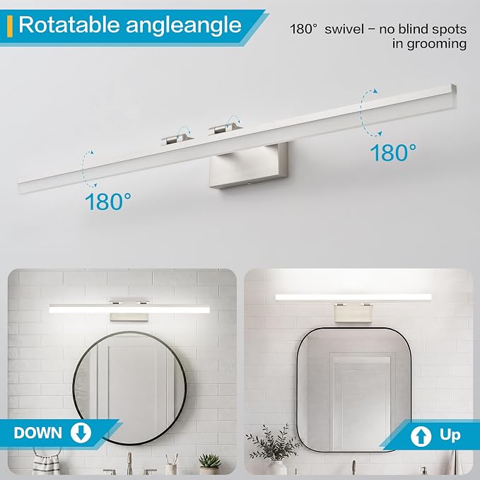 SOLFART Vanity Lights for Bathroom Retractable: 48 Inch 5CCT Brushed Nickel Led Bathroom Light Fixtures Dimmable Adjustable Head ETL Listed