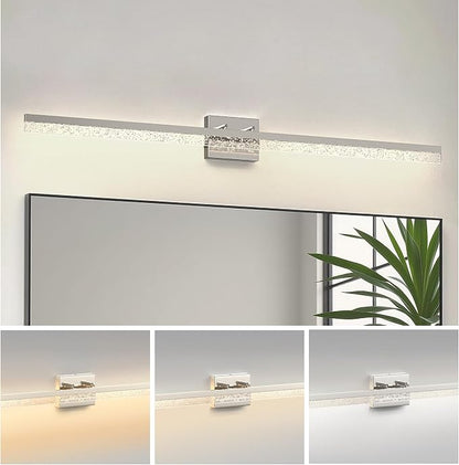 L LOHAS LED 48inch Vanity Light Bar Over Mirror Nickel Bubbled Acrylic 3CCT | Modern Bathroom Light Fixture With Bubbled Acrylic Shade, Adjustable LED Vanity Lighting for Mirror and Living Room Wall