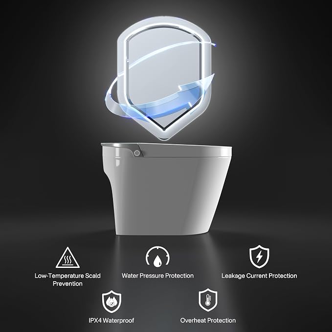 One Piece Smart Bidet Toilet, Wash & Dry, Heated Seat, White Gray | Off Seat Auto Flush, Foot Sensor Flush, Instant Warm Water, Adjustable Wash, Self Cleaning Wand, Pre Wet, Night Light