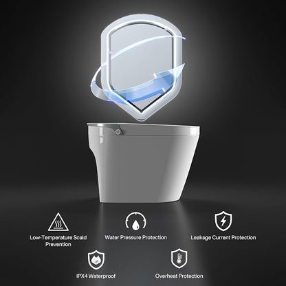 One Piece Smart Bidet Toilet, Wash & Dry, Heated Seat, White Gray | Off Seat Auto Flush, Foot Sensor Flush, Instant Warm Water, Adjustable Wash, Self Cleaning Wand, Pre Wet, Night Light