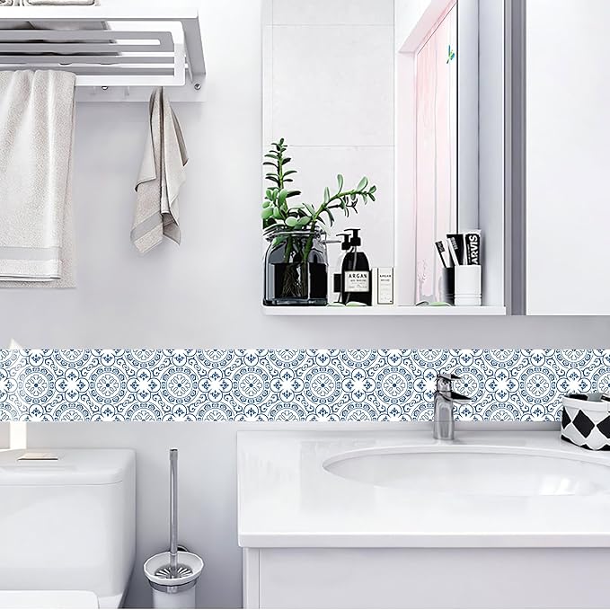SVNOOC Peel & Stick Tile Stickers 12 PCS Self Adhesive Backsplash Decorative Wall Stickers for Kitchen Bathroom Tile Decals Waterproof & Removable 6" x 6" (Blue)