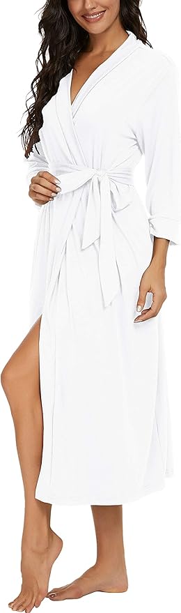 VINTATRE Women Kimono Robes Long Knit Bathrobe Lightweight Soft Knit Sleepwear V-neck Casual Ladies Loungewear