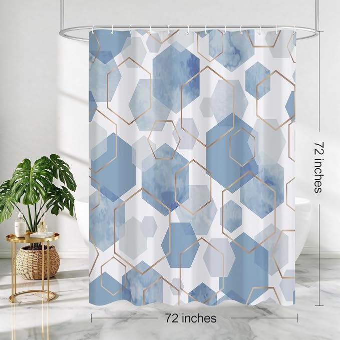 Litabel Light Blue Geometric Shower Curtain for Bathroom, 72x72 | Light Blue Modern Minimalist Shower Curtains, Geometric Art Print Abstract Waterproof Bathroom Curtain